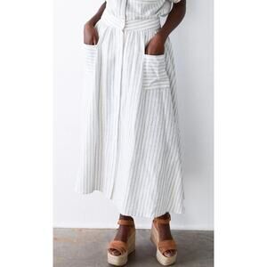 NWT Never A Wallflower Blue Stripe Button Down Midi Skirt Size XS